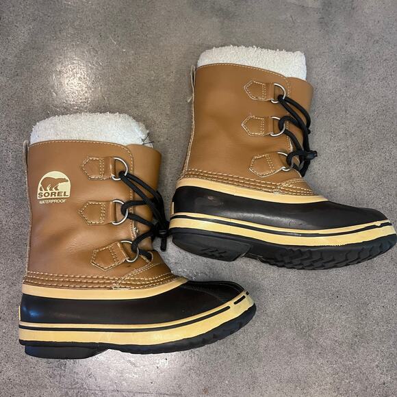 Sorel Caribou Brown Black Winter Snow boots Youth girls size 13 shoes waterproof - Picture 3 of 8